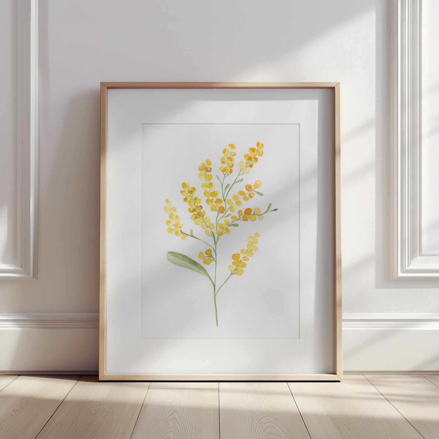Original wattle watercolour painting, Australian native floral art by Bec Conlon.