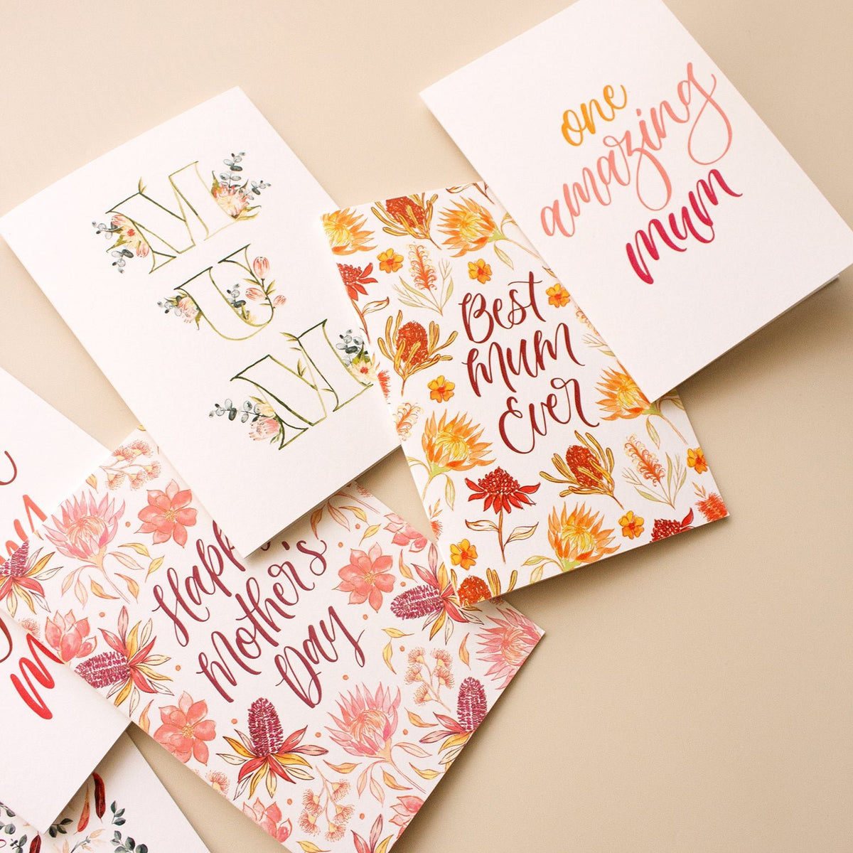 Floral mother's day cards on a beige background