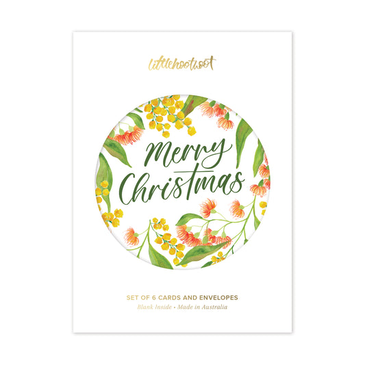 Set of 6 Christmas cards with floral design and 'Merry Christmas' text on a white background.