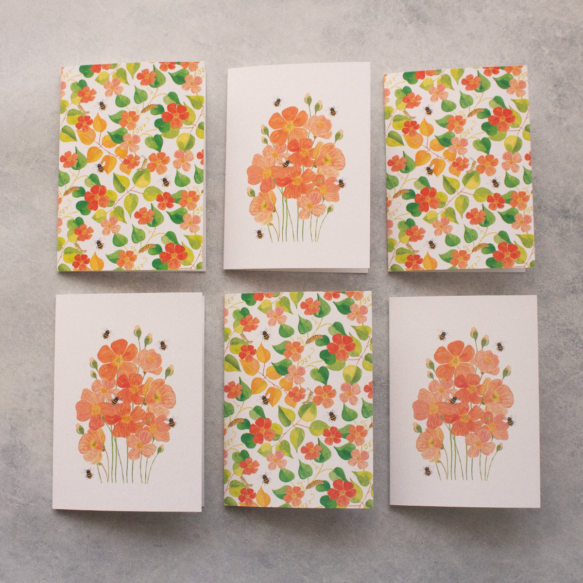 Six greeting cards with peach flowers
