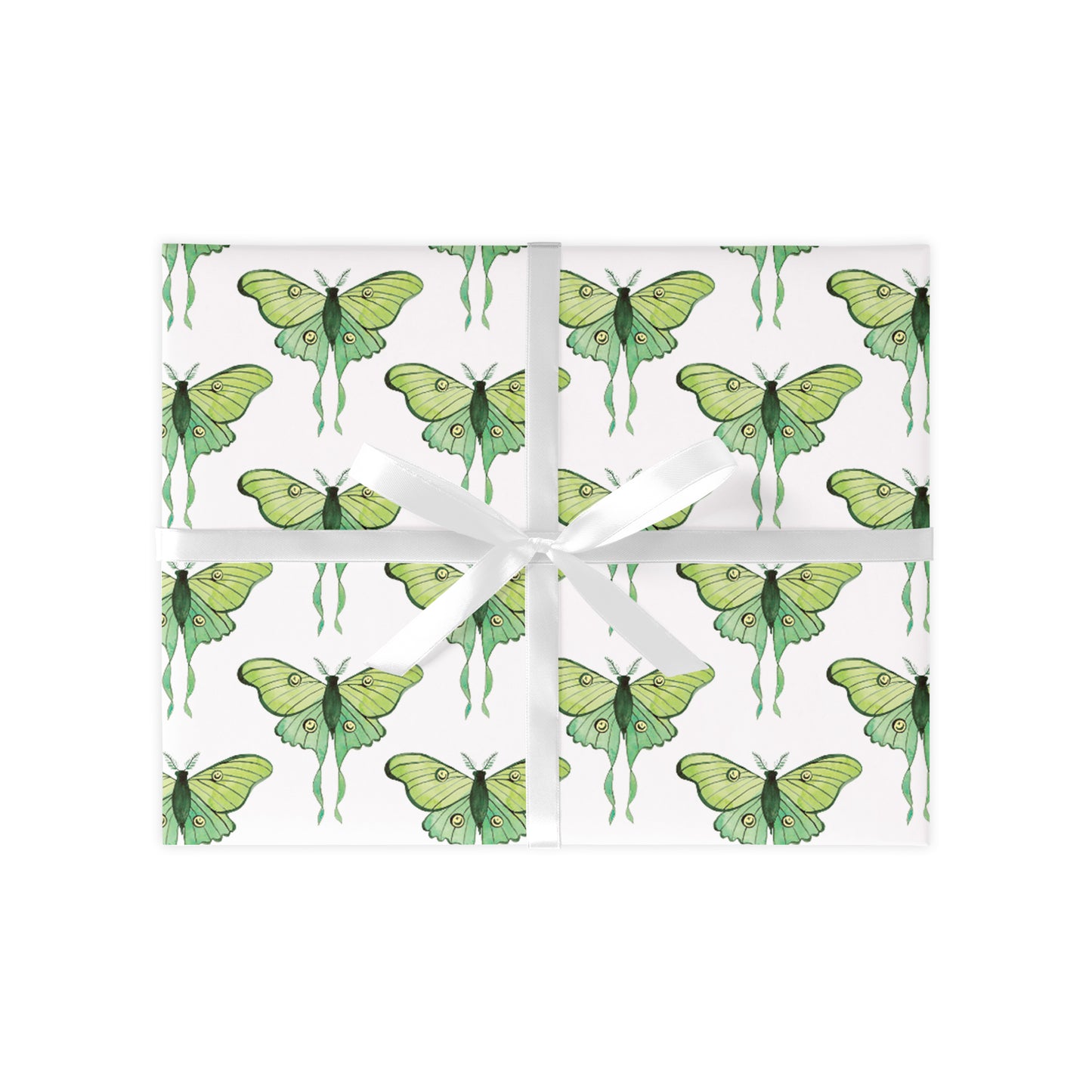 Green butterfly pattern on white wrapping paper