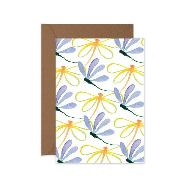 orange, green and purple dragonfly blank everyday greeting card