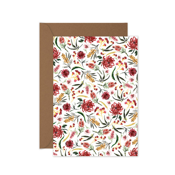 red botanical everyday card with australian florals