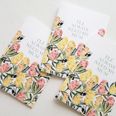 Mother's day greeting cards illustrated with yellow and pink botanicals