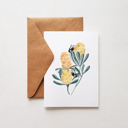 Australian made banksia greeting card with kraft envelope