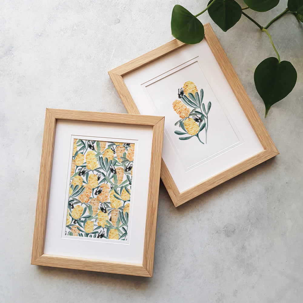 wooden framed banksia artwork by littlehoothoot