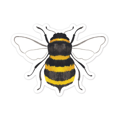 Sticker of a bee with black and yellow stripes on a white background