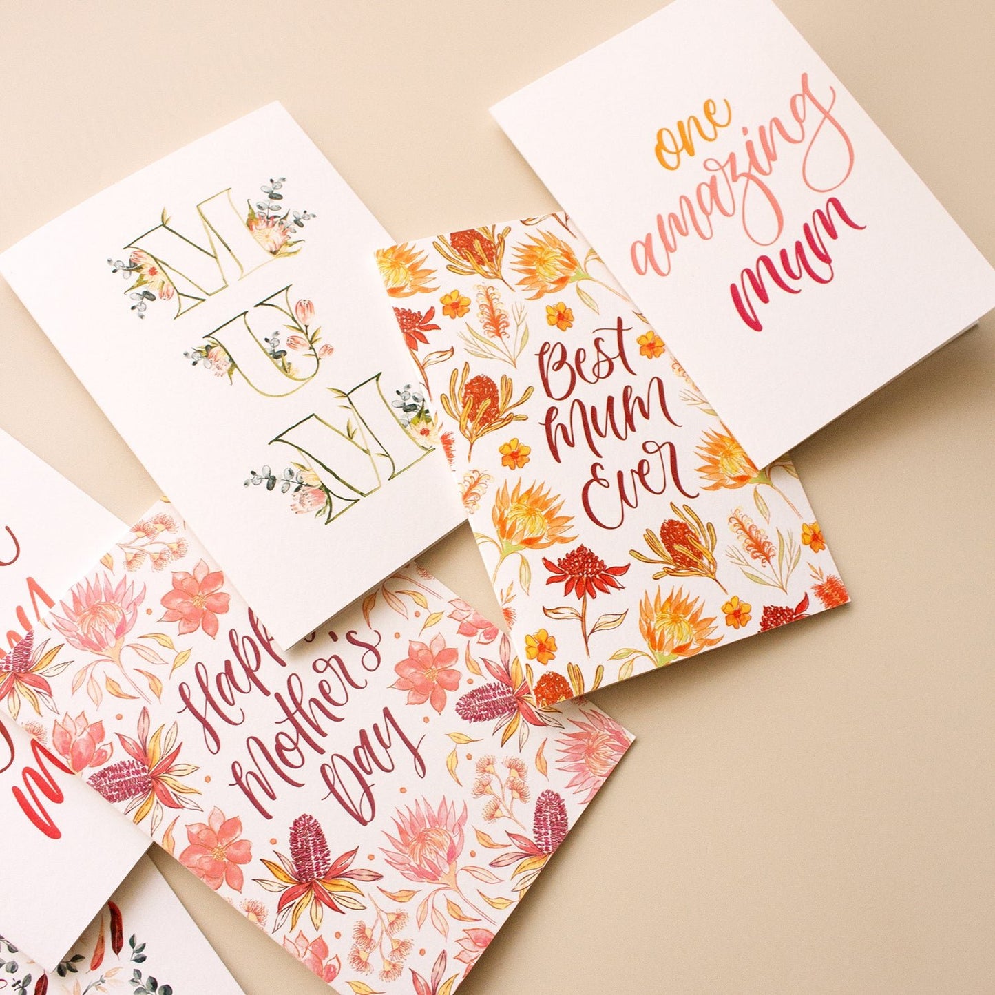 Floral mother's day cards on a beige background