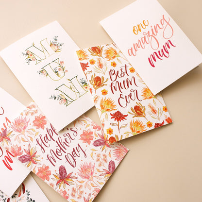 Floral mother's day cards on a beige background