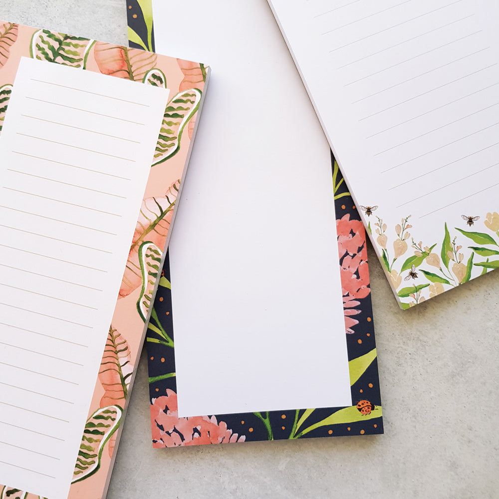 botanical dl designed notepads. Lined notepads and blank notepads