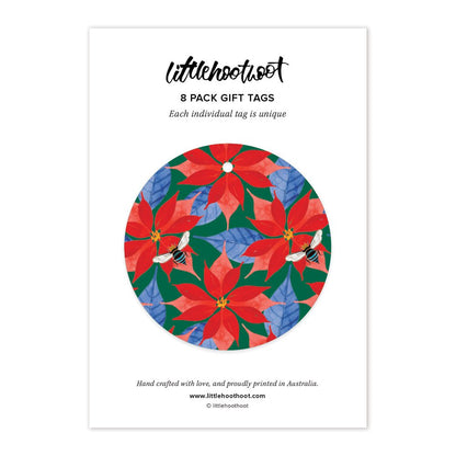 Round Poinsettia Christmas Gift Tags, 8 Pack