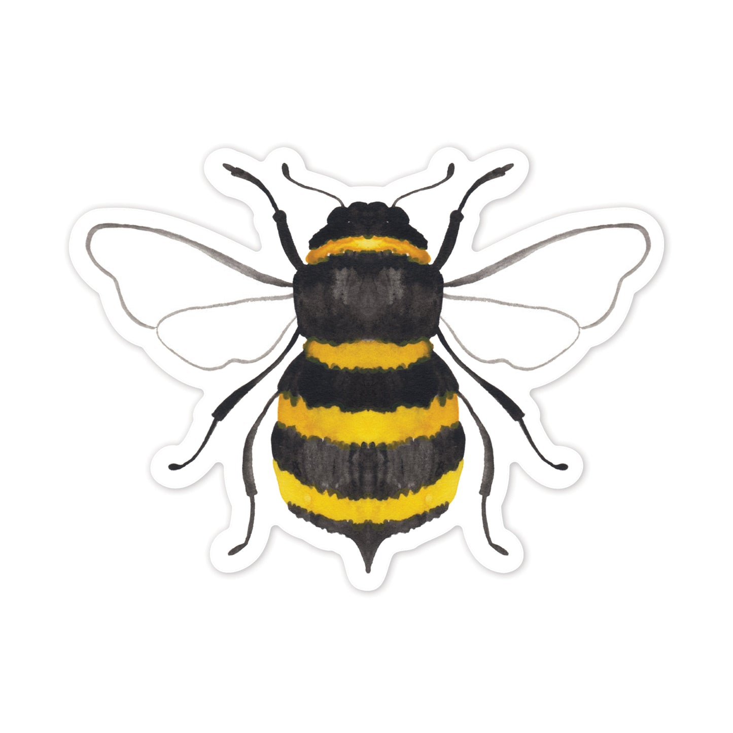 Sticker of a bee with black and yellow stripes on a white background