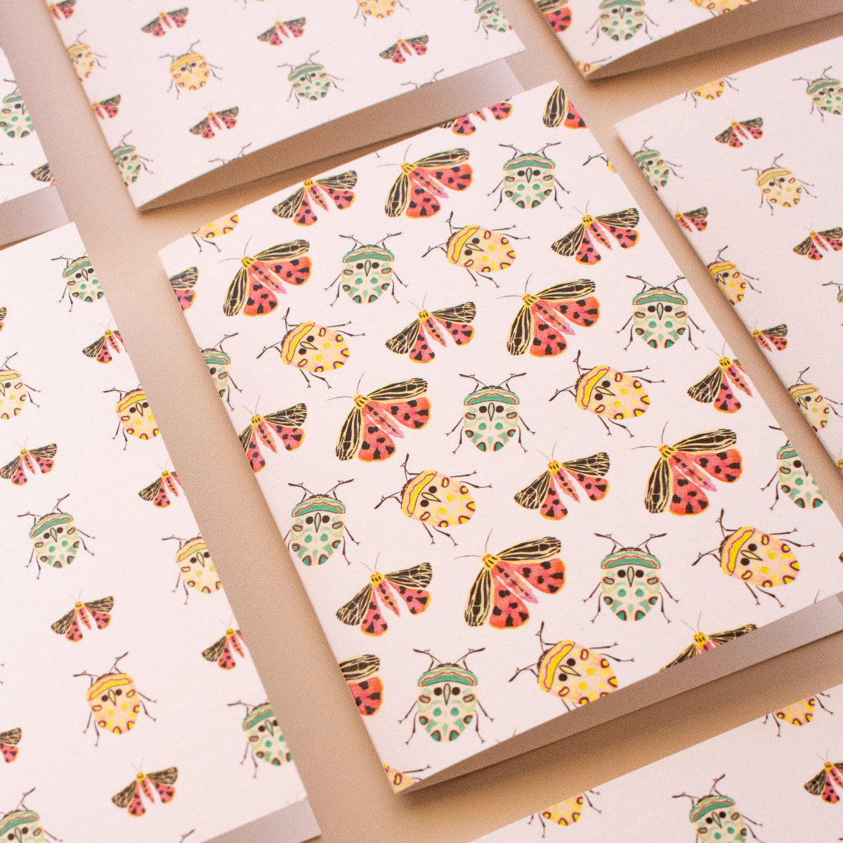 Everyday greeting card with colourful beetles and moths, blank inside for any occasion