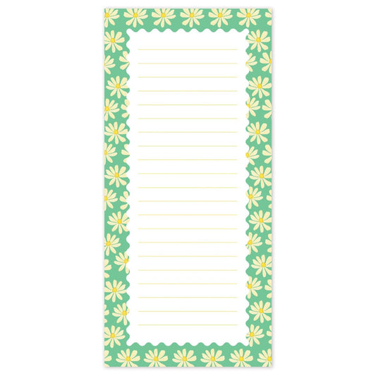 Daisies notepad with hand-painted flowers on a teal green wavy background. Features lined pages, perfect for to-do lists, notes, and everyday writing.