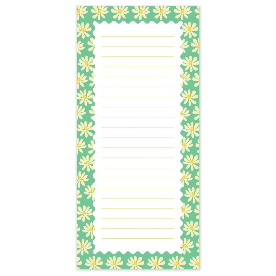 Notepad with daisy pattern on a white background