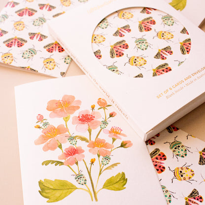 Botanical everyday card set with floral and insect illustrations, perfect for any occasion