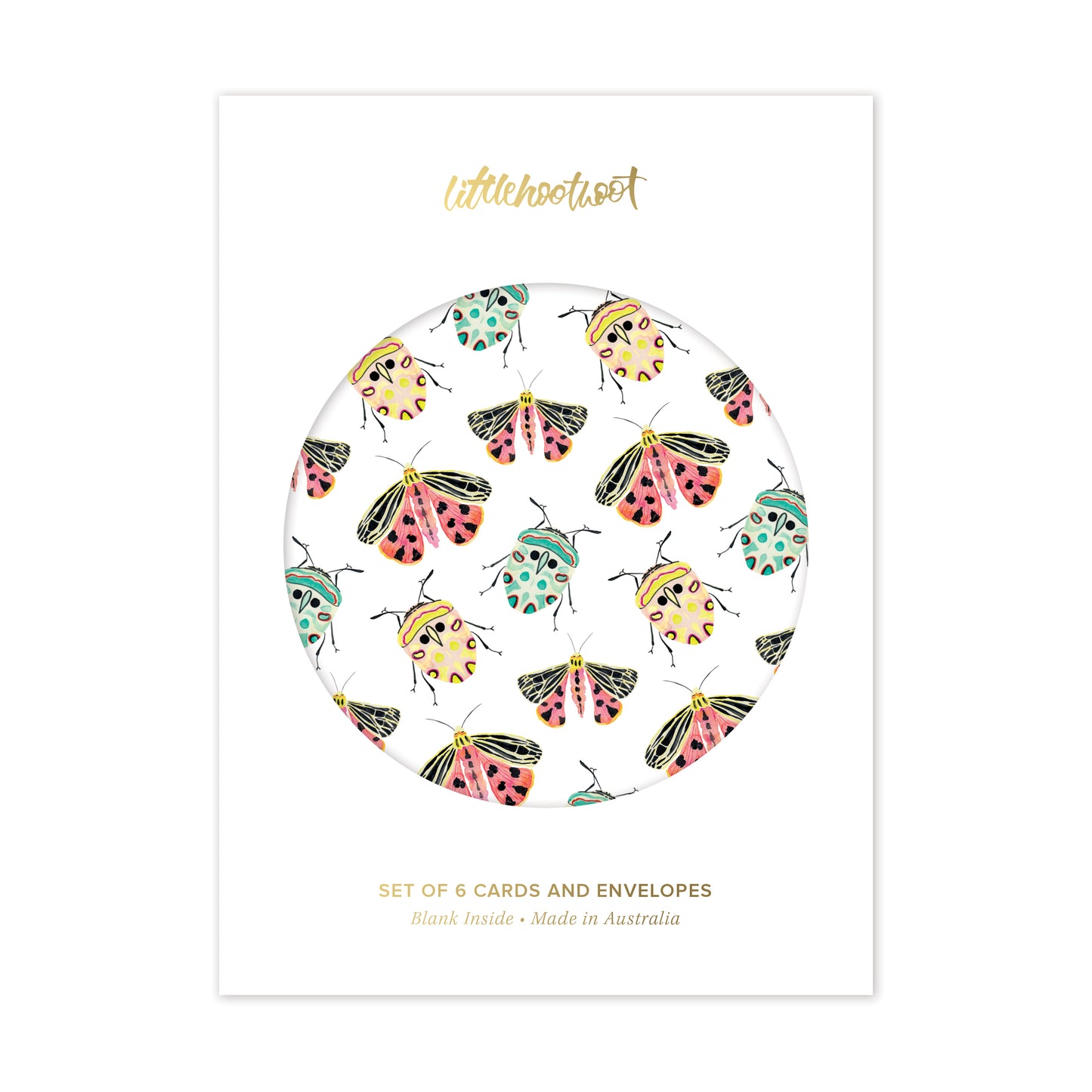 Greeting card set box with colourful beetle, moth and floral designs for any occasion