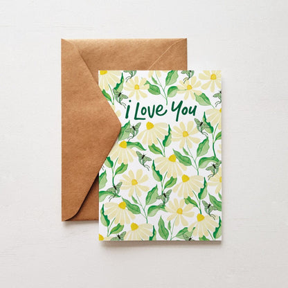 Hand-drawn daisy greeting card with 'I Love You' message, perfect for romantic occasions.