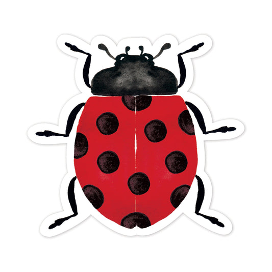 Illustration of a red ladybug with black spots on a white background