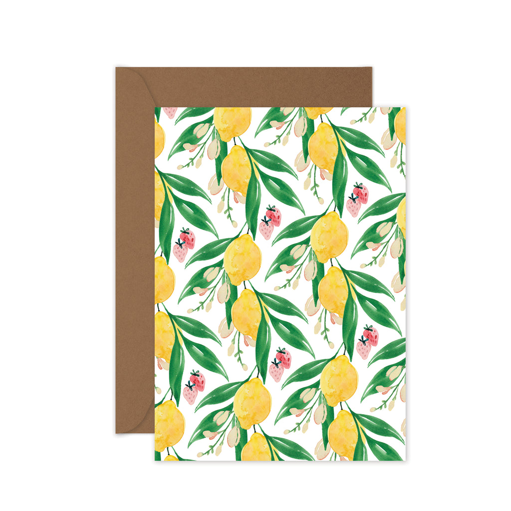 lemon and strawberry florals blank greeting card