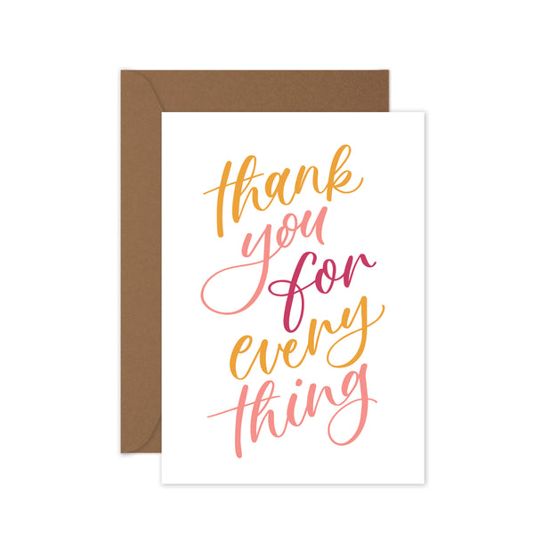 pink and yellow thank you greeting card with envelope
