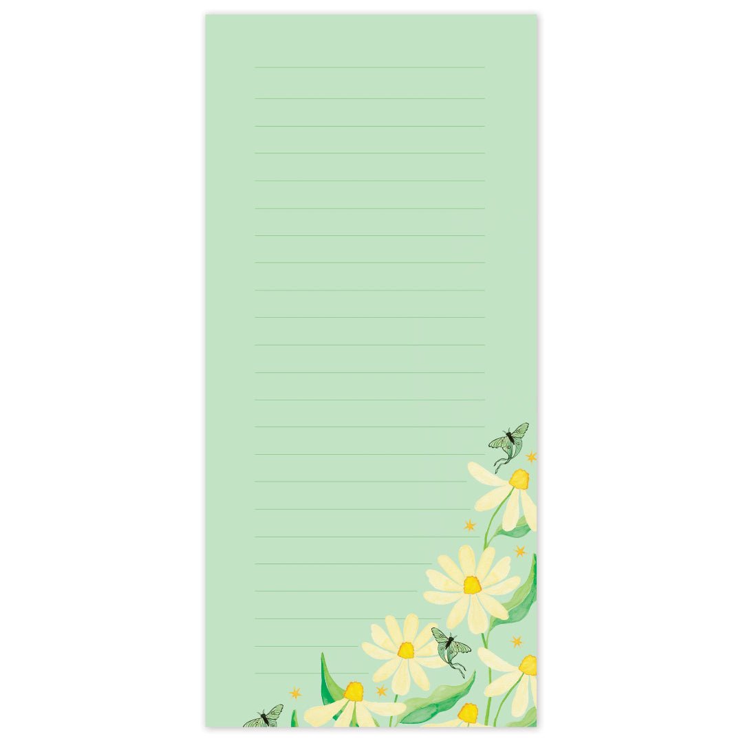 Notepad with floral design on a light green background