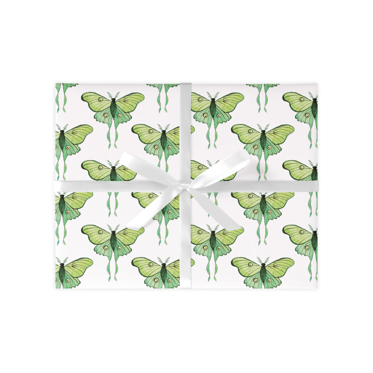 Green butterfly pattern on white wrapping paper
