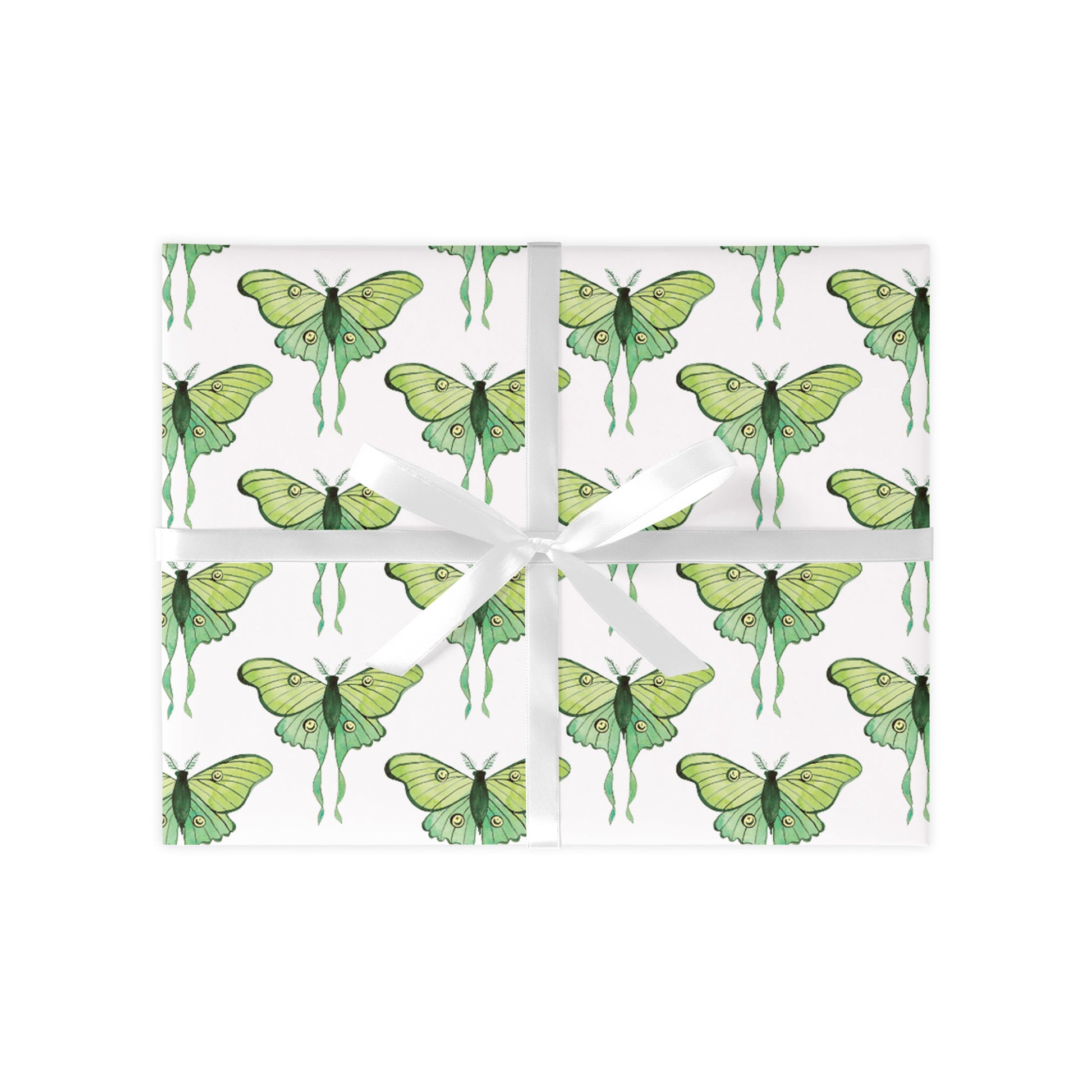 Green butterfly pattern on white wrapping paper