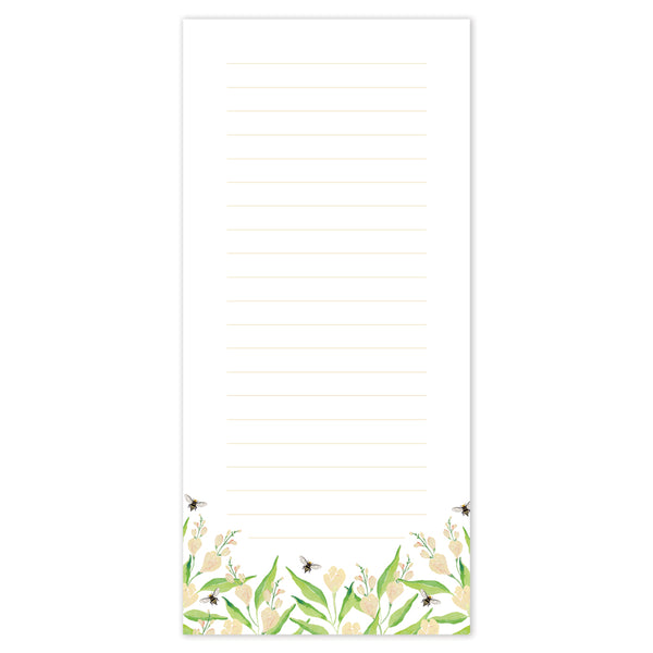 DL size notepad with 50 tear off pages. Freesias and bumble bees artwork by littlehoothoot