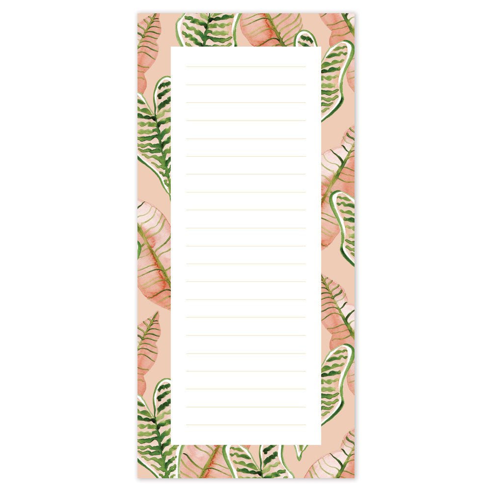 watercolour pink and green jungle leaves lined DL notepad