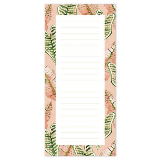 watercolour pink and green jungle leaves lined DL notepad
