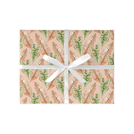 Pink Jungle Leaves Gift Wrap Sheet