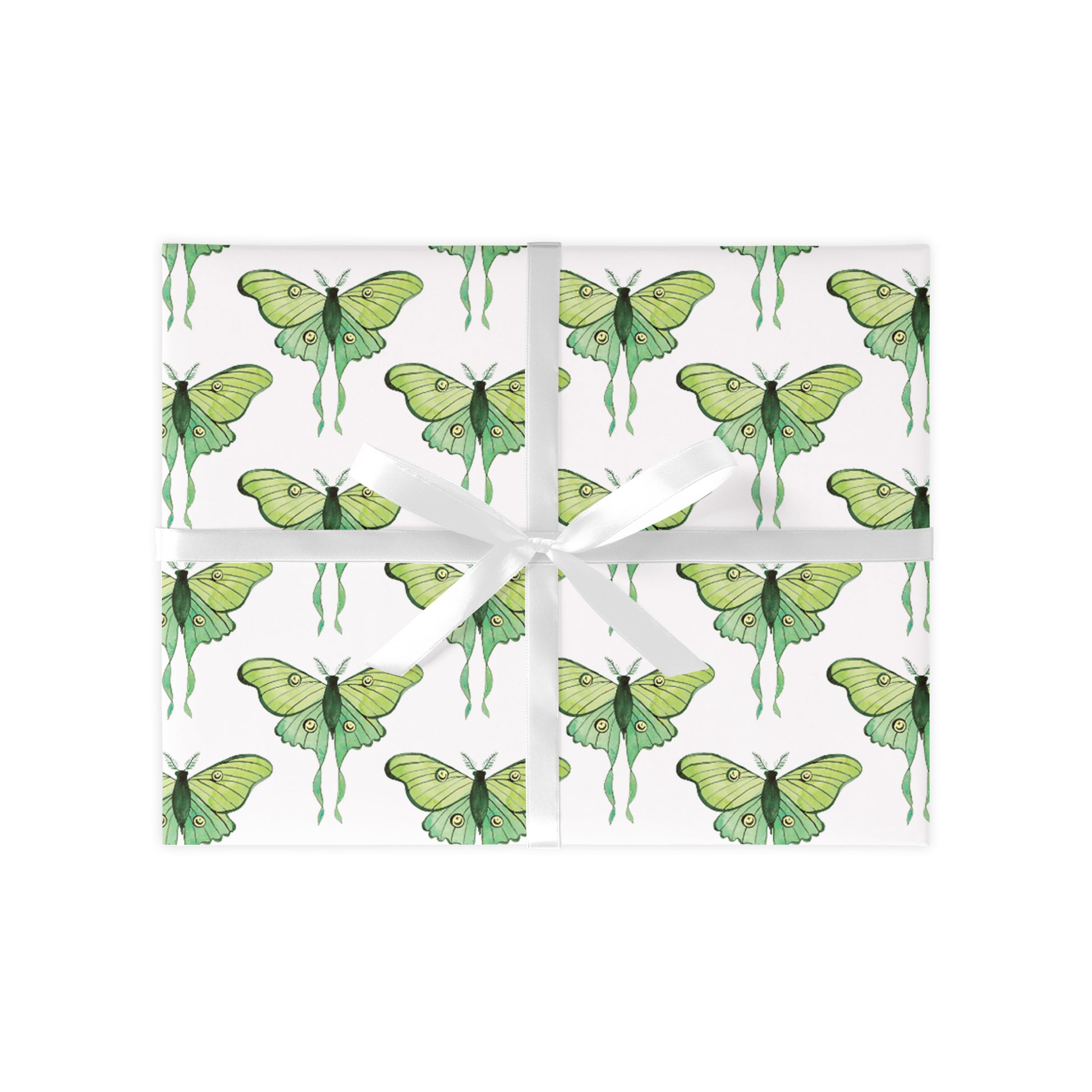 Green butterfly pattern on white wrapping paper