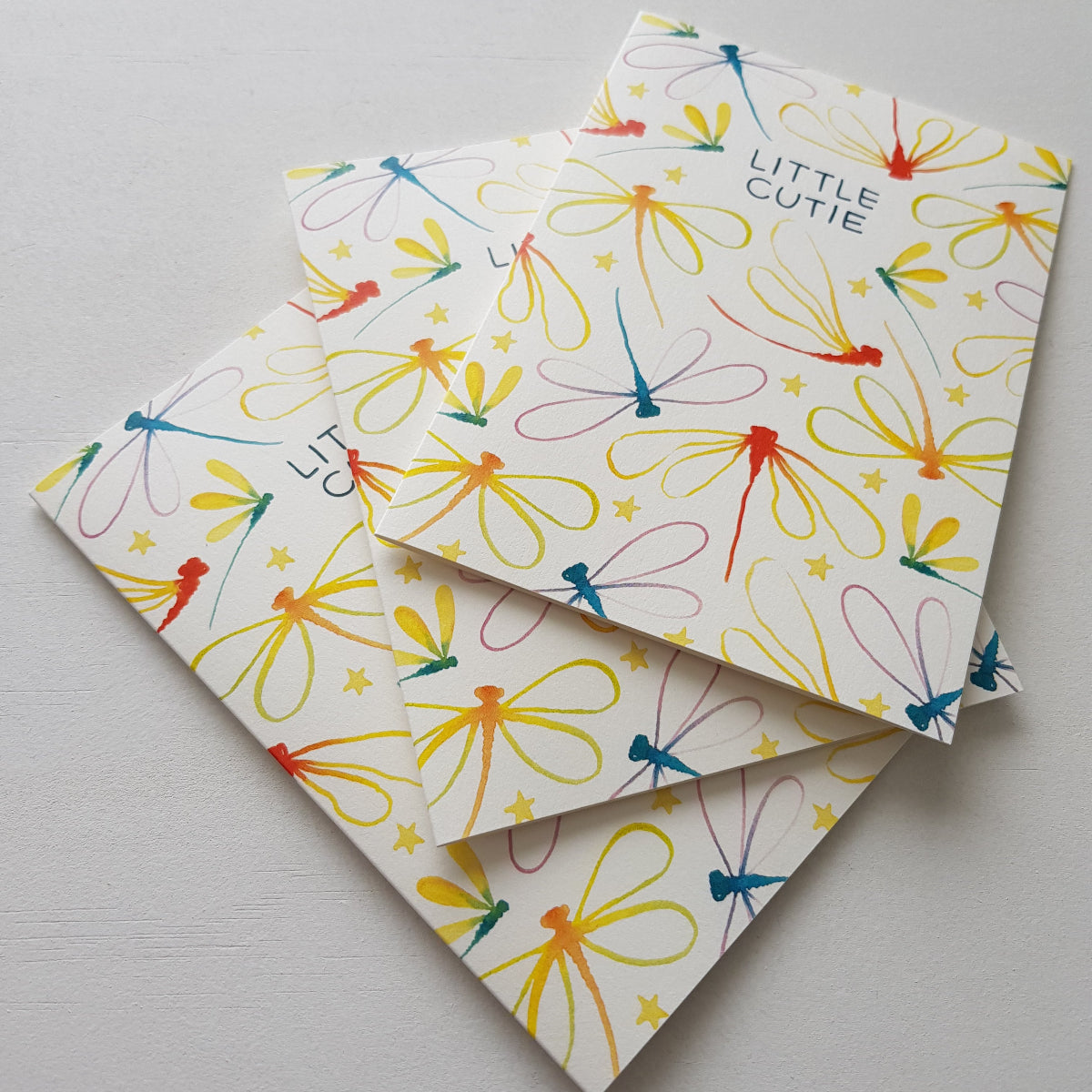 Colourful baby greeting cards with dragonflies
