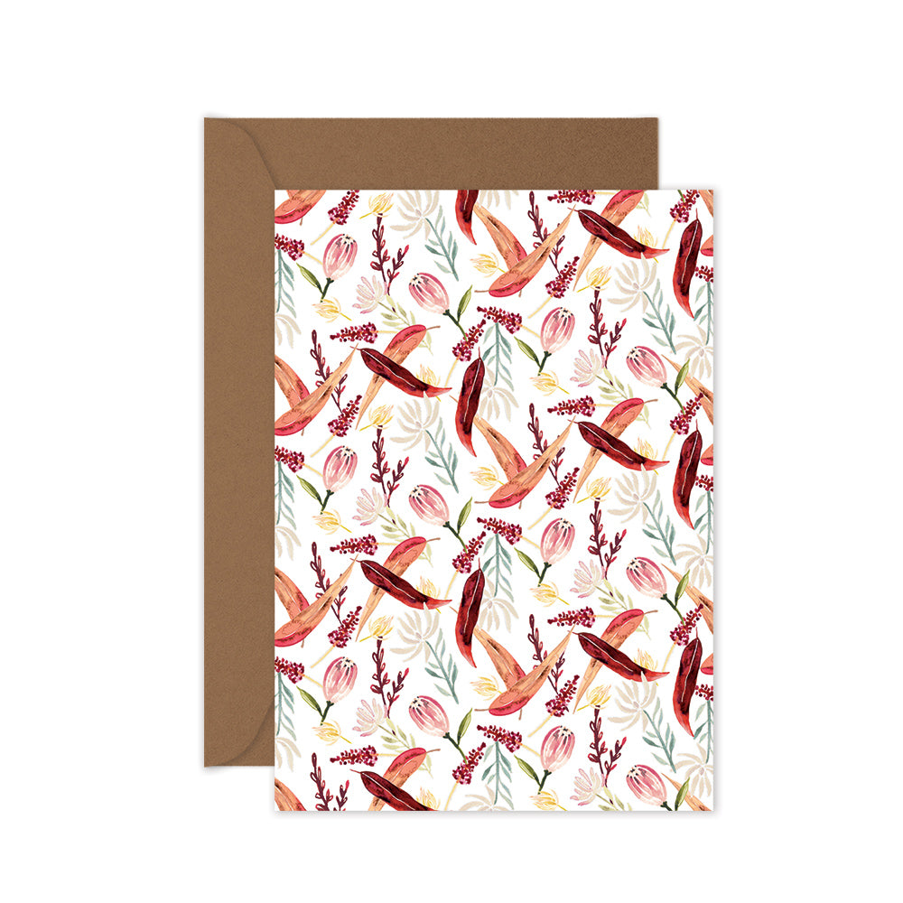 red australian botanical pattern card with envelope