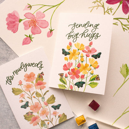 Floral sympathy card with butterflies and Sending Big Hugs text