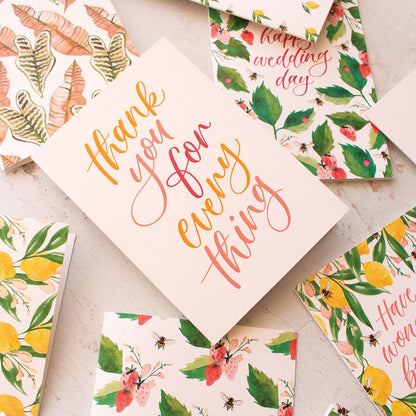 thank you greeting card surrounded by colourful greeting cards