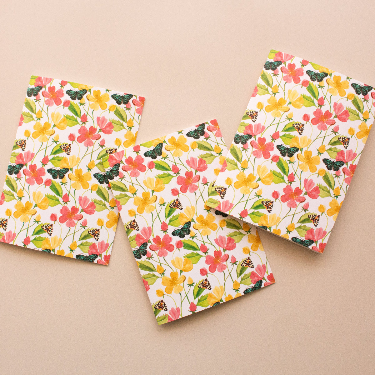 Nature-inspired greeting card with watercolour wildflowers, butterflies and moths