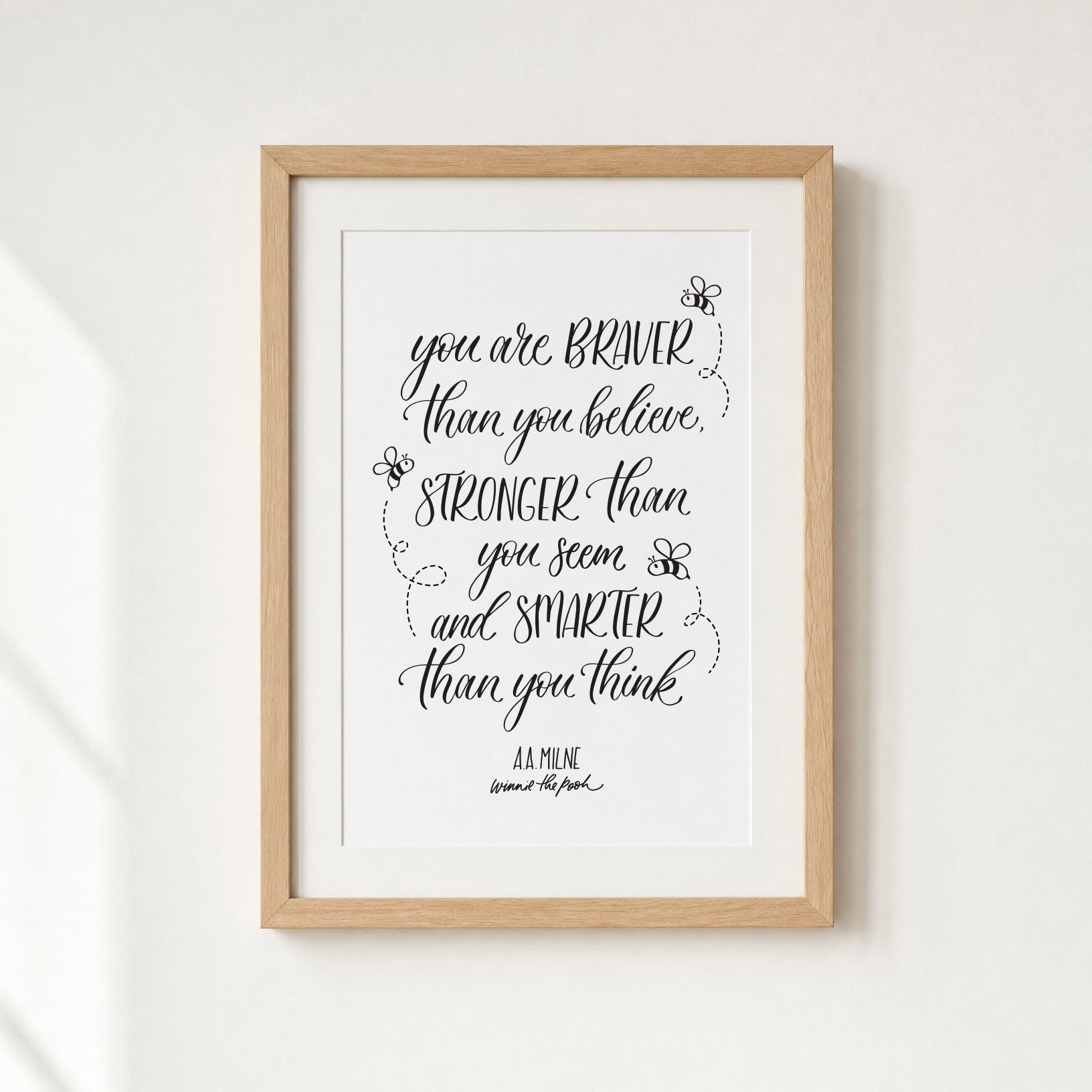 Framed print with motivational quote on a white wall