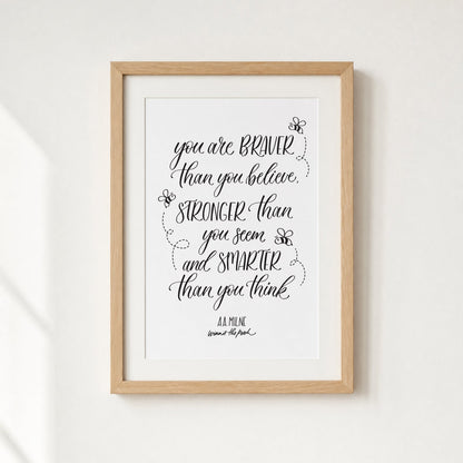 Framed print with motivational quote on a white wall