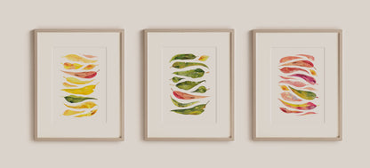 Magenta, yellow and green gum leaves wall art