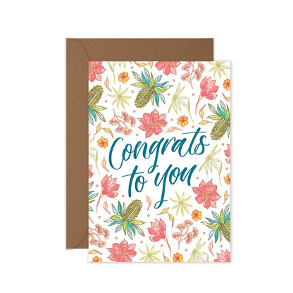 Greeting card with floral design and 'Congrats to you' text on a white background
