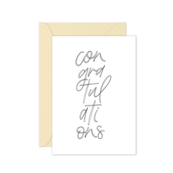 grey congratulations greeting card with cream envelope