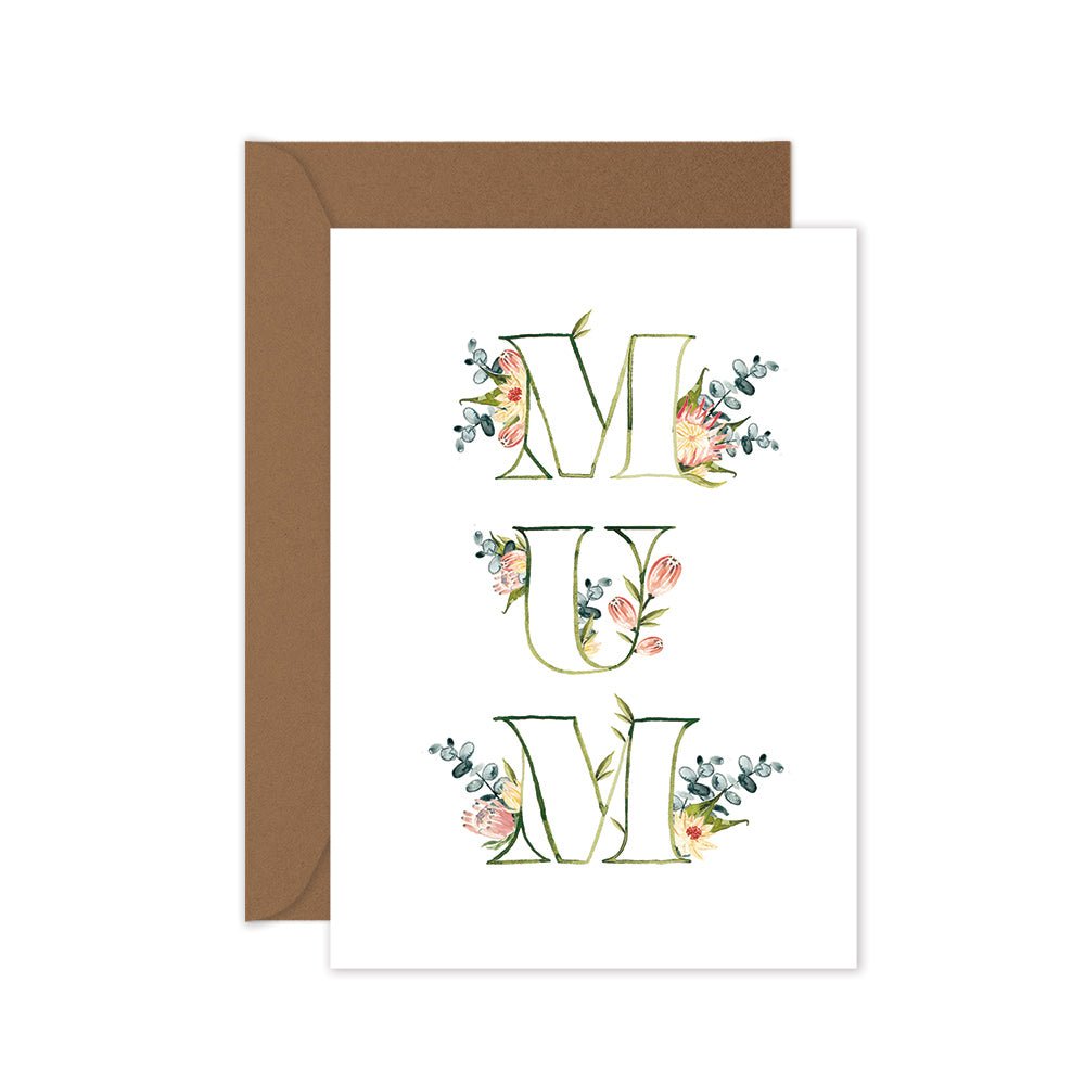 botanical mothers day card with a brown envelope