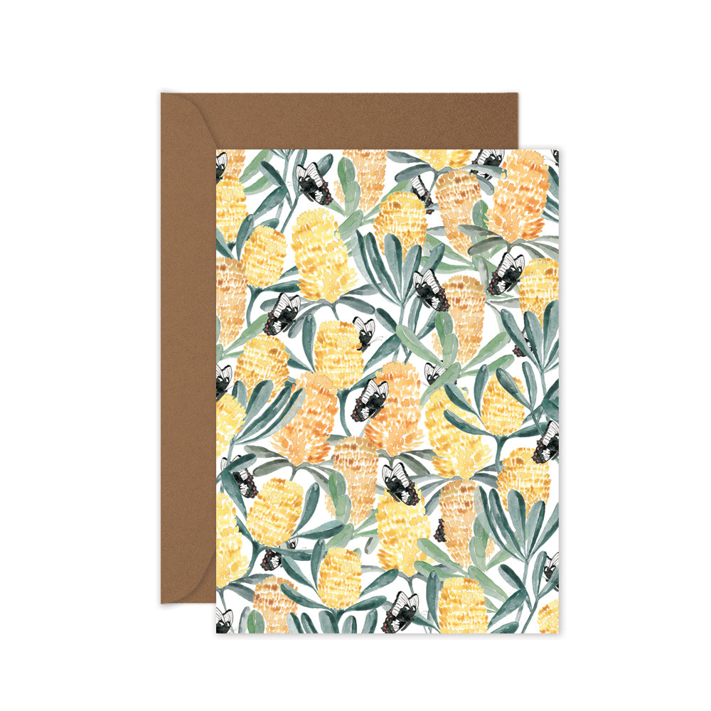 yellow banksia black butterflies everyday greeting card