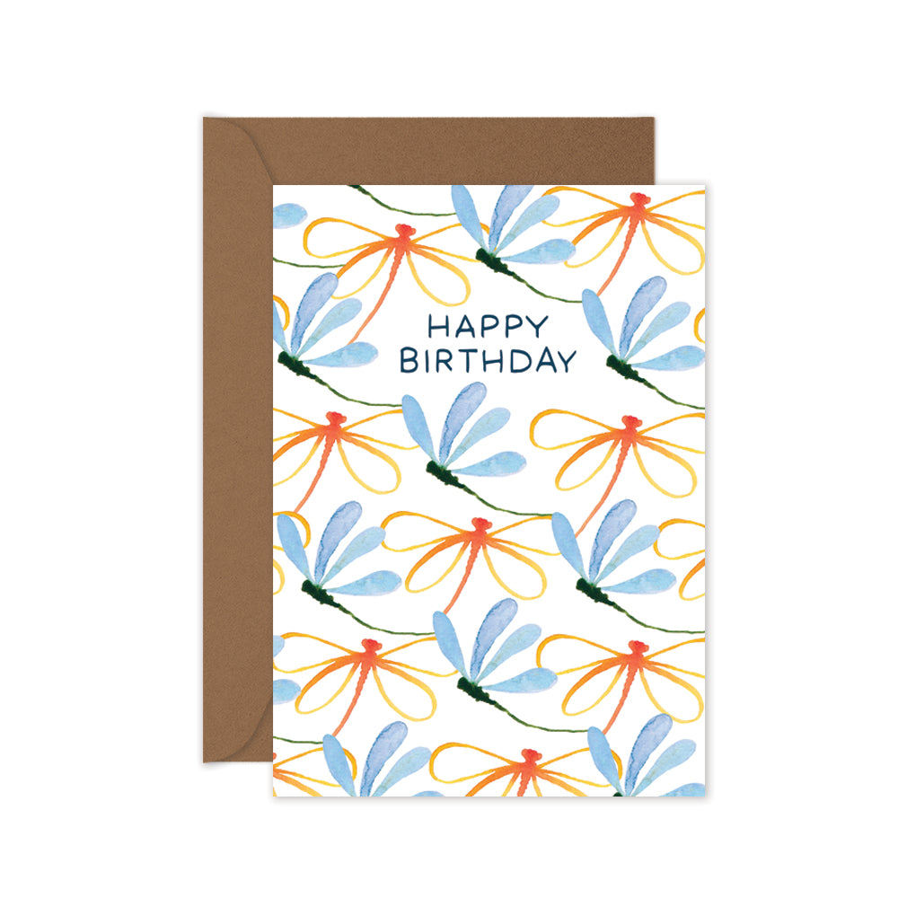orange blue dragonfly happy birthday card