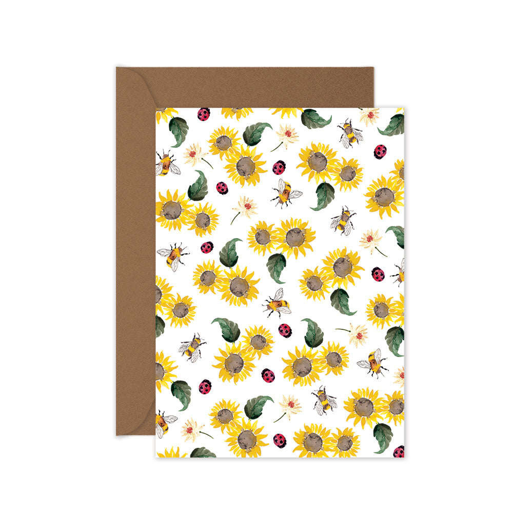 yellow sunflowers lady bugs and bumble bees blank everyday greeting card