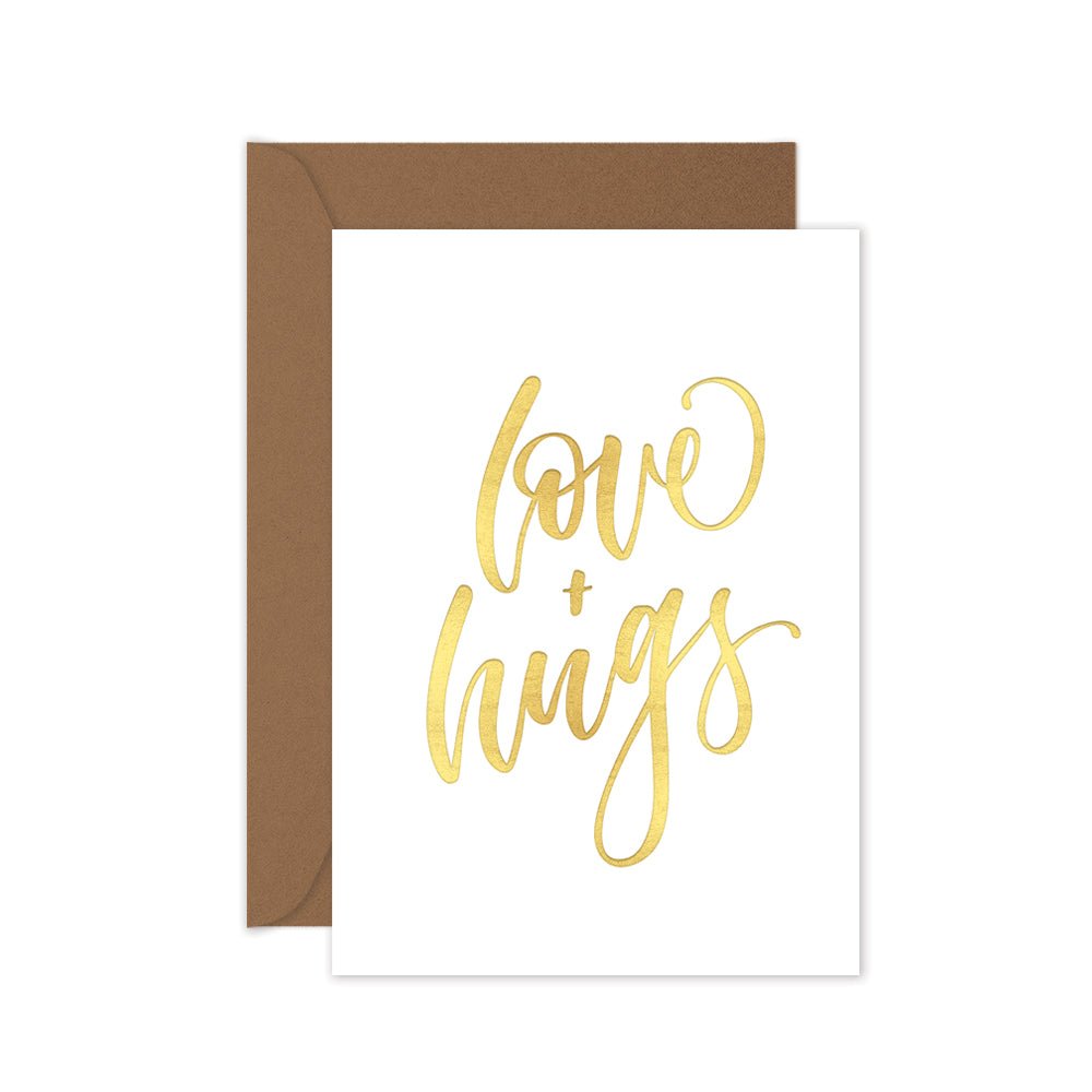 gold foil love and hugs greeting card