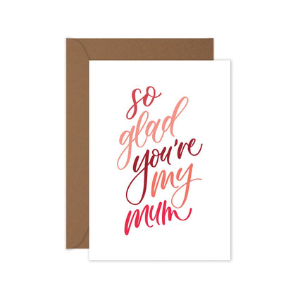 mother's day card in pink and red with a brown envelope