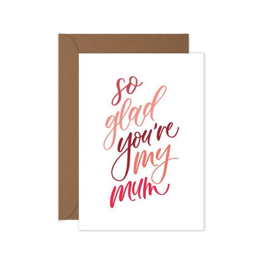 mother's day card in pink and red with a brown envelope